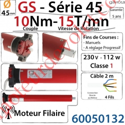 Moteur Gaviota Filaire GS-10/15 Série 45 Fins de Courses Progressifs sans Mds
