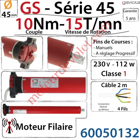 Moteur Gaviota Filaire GS-10/15 Série 45 Fins de Courses Progressifs sans Mds