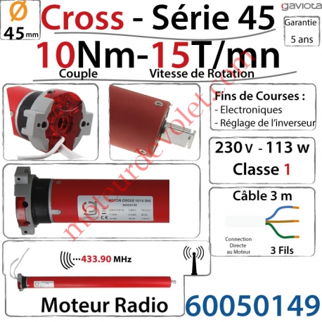 Moteur Gaviota Radio CROSS 10/15 Série 45 Fins de Courses Electroniques sans Mds
