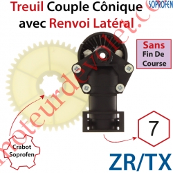 Treuil à 2 Roues Dentées Avec Renvoi Latéral à Couple Cônique Entrée Hexa 7 Femelle Sortie Crabot Soprofen Sans FdC