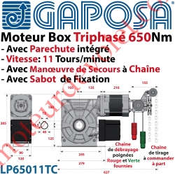 Moteur Box LP65011TC 650Nm 11 Tours Minute 400v Triphasé à Arbre Creux ø 40 Avec Parechute et MdS par Chaîne