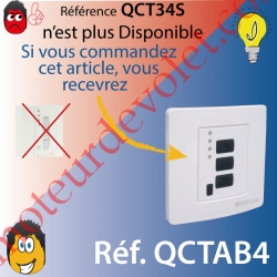 Emetteur Mural Gaposa 434 MHz 4 Canaux 4 Fonctions Avec Cadre Blanc, remplacé par QCTAB4