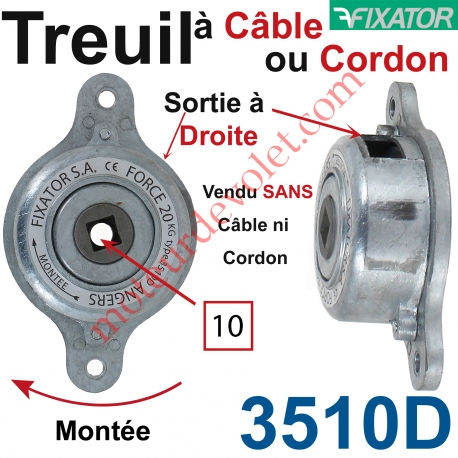 Treuil à Câble ou à Cordon Sortie en Haut à Droite Force 20 Kg Maxi