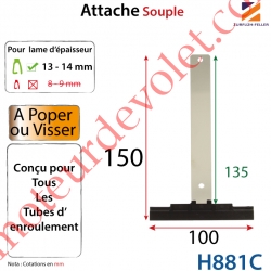 Attache Tablier Noire Longueur 150 mm à Visser pour Lame 13-14 mm d'épaisseur