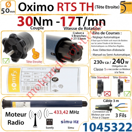 Moteur Oximo 30/17 TH Rts (Tête Etroite) LT 50 sans Mds