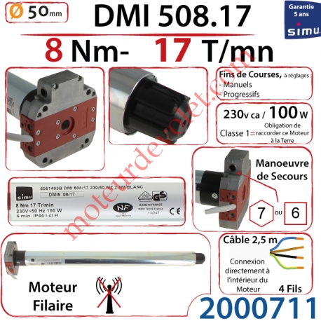Moteur Filaire Avec Mds T5 Dmi 8/17 Avec FdC à Réglage Progressif