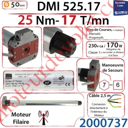 Moteur Filaire Avec Mds T5 Dmi 25/17 Avec FdC à Réglage Progressif