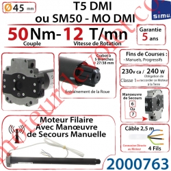 Moteur Filaire Avec Mds T5 Dmi ou SM50-MO Dmi 50/12 Avec FdC à Réglage Progressif