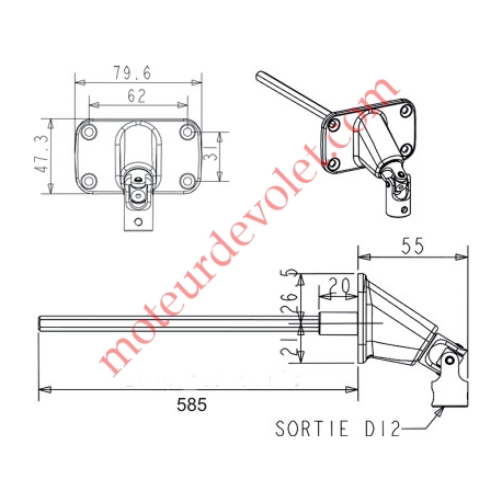 Double Cardan Large 79,6 x 47,3 mm ø 12 Femelle Hexa7 Mâle Lg 585 mm Zamac Laqué Blanc