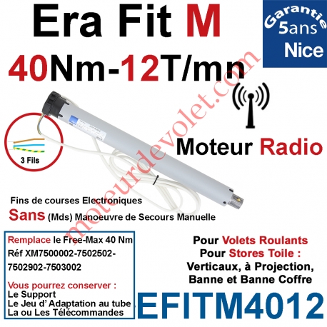 Moteur Nice Radio Era Fit M 40/12 Av FdC Electro & Fréquence 433,92MHz Rolling Code M 50