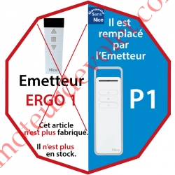 Emetteur Ergo 1 Nomade 3 Fonctions 1 Canal 433,92MHz Rolling Code + Supp Berceau, remplacé par l'émetteur P1