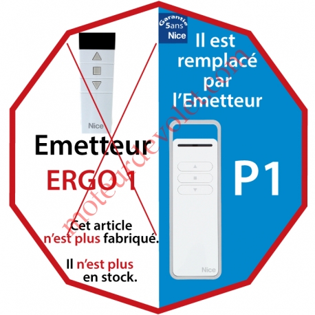 Emetteur Ergo 1 Nomade 3 Fonctions 1 Canal 433,92MHz Rolling Code + Supp Berceau, remplacé par l'émetteur P1