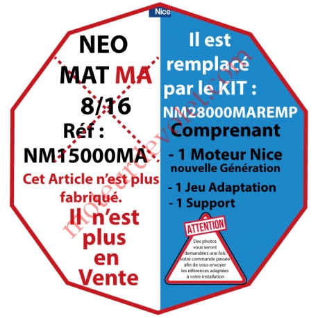 Moteur NéoMat MA 8/16 Av FdC Electro & Radio 433,92MHz Rolling Code M 50 remplacé par kit NM28000MAREMP
