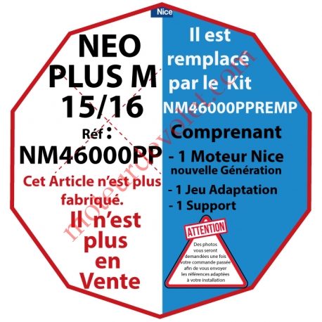 Moteur NéoPlus M 25/16 Radio 433,92MHz Rolling Code M 50 remplacé par KIT  NM46000PPREMP