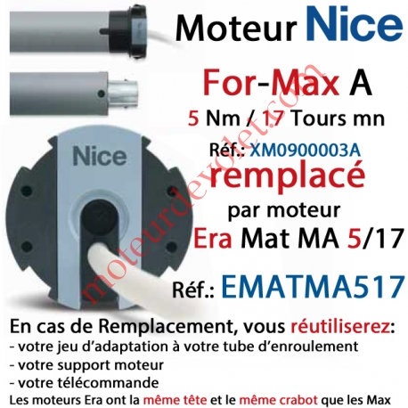 Moteur Nice Radio For-Max A 5/17 Av FdC Electro & Fréquence 433,92MHz Rolling Code M 50, Remplacé par EMATMA517