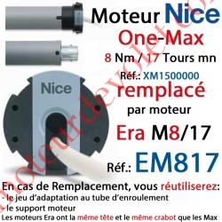 Moteur Nice Filaire One Max 8/17 Av FdC Manuels M 50, Remplacé par EM817
