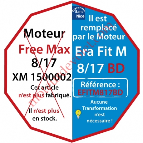 Moteur Nice Radio Free-Max 8/17 Av FdC Electro & Fréquence 433,92MHz Rolling Code M 50, Remplacé par Réf EFITM817BD