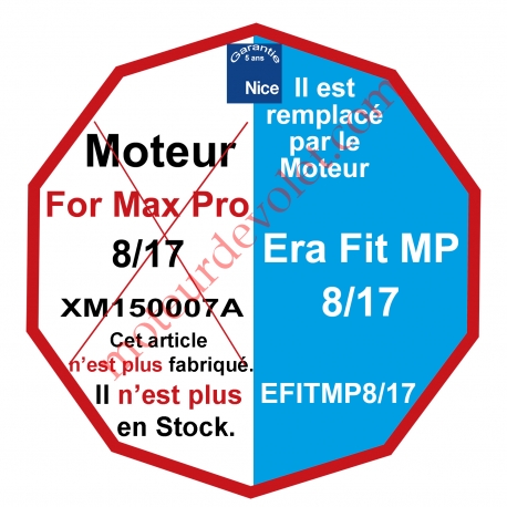 Moteur Nice Radio For-Max-Pro 8/17 Av FdC Electro & Fréquence 433,92MHz Rolling Code M 50, Remplacé par EFITMP817