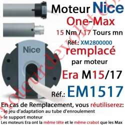 Moteur Nice Filaire One Max 15/17 Av FdC Manuels M 50, Remplacé par EM1517