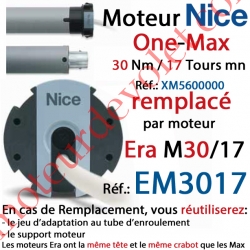 Moteur Nice Filaire One Max 30/17 Av FdC Manuels M 50, Remplacé par EM3017
