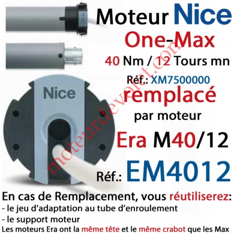 Moteur Nice Filaire One Max 40/12 Av FdC Manuels M 50, Remplacé par EM4012
