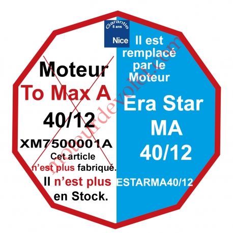 Moteur Nice Filaire TO MAX A 40/12 Av FdC Electroniques Réglables de l'inverseur M 50, Remplacé par ESTARMA4012