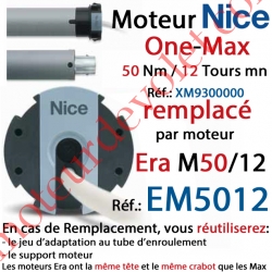 Moteur Nice Filaire One Max 50/12 Av FdC Manuels M 50, Remplacé par EM5012