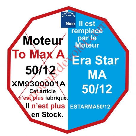 Moteur Nice Filaire TO MAX A 50/12 Av FdC Electroniques Réglables de l'inverseur M 50, Remplacé par ESTARMA5012