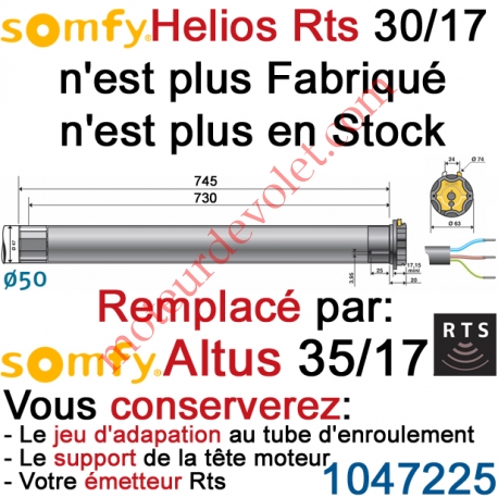 Moteur Helios 30/17 Rts ou Rts2 LT 50 sans Mds remplacé par l'altus 35/17