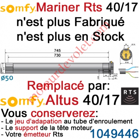 Moteur Mariner 40/17 Rts ou Rts2 LT 50 sans Mds remplacé par l'Altus 40/17