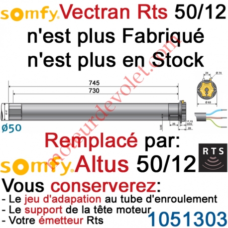 Moteur Vectran 50/12 Rts ou Rts2 LT 50 sans Mds  remplacé par l'altus 50/12