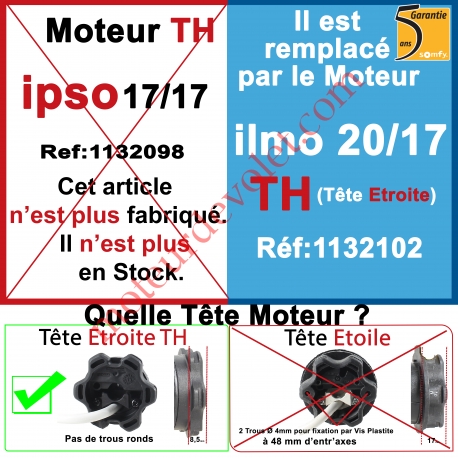  Moteur Ipso 17/17 TH (Tête Etroite) LT 50 sans Mds Moteur remplacé par Réf 1132102