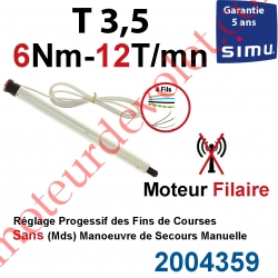 Moteur Filaire Avec FdC à Réglage Progressif 6/12 sans Carré T3,5 sans Mds