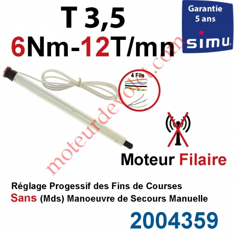 Moteur Filaire Avec FdC à Réglage Progressif 6/12 sans Carré T3,5 sans Mds