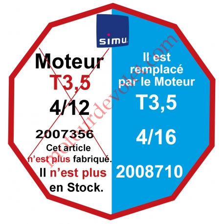 Moteur Filaire Avec FdC à Réglage Automatique sur Butées Mécaniques 4/12 sans Carré T3,5 sans Mds