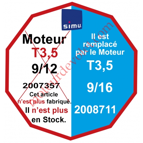 Moteur Filaire Avec FdC à Réglage Automatique sur Butées Mécaniques 9/12 sans Carré T3,5 sans Mds