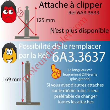 Attache Tablier à Cliper sur Tube avec fentes de 10x2,5 mm Ergot 16 mm Laqué Gris pour Lames de 8-9 mm Long 130 mm
